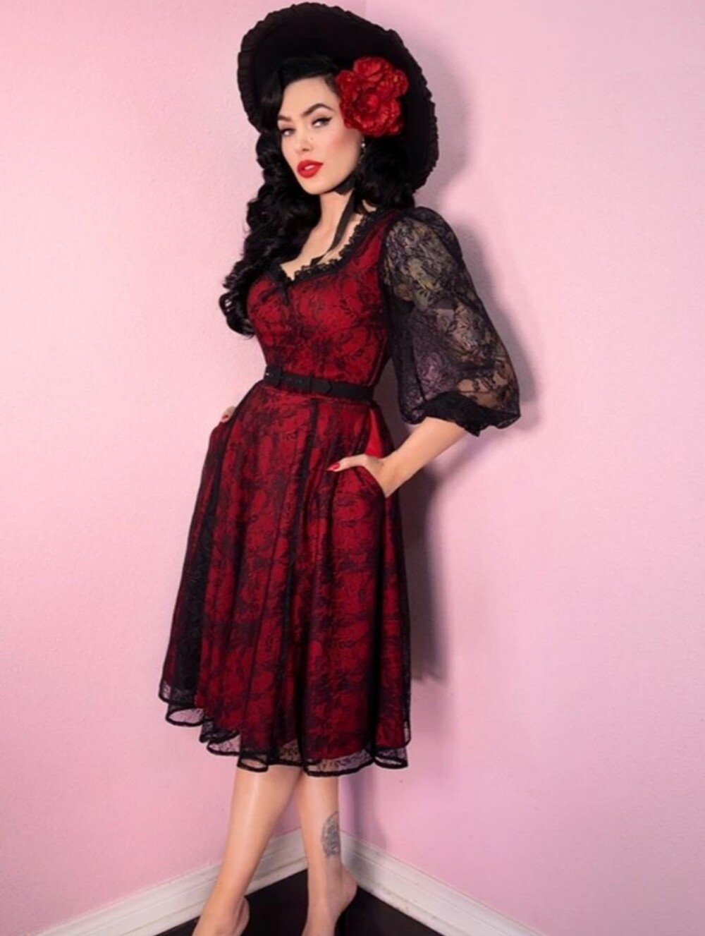 Vixen By Micheline Pitt Red Decadence Swing Dress
